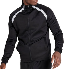 Survêtement de jogging zippé ajusté en coton/polyester pour homme, noir uni avec bande réfléchissante, collection 2026 - Product Image 2