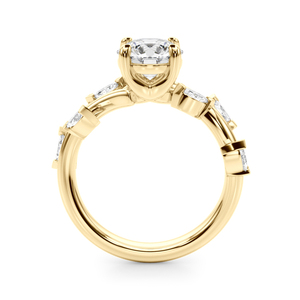 IGI Certified Round Cut Lab Grown Diamond <b>Nature</b> <b>Inspired</b> <b>Ring</b> with Marquise Leaf Side Diamonds 10K 14K 18K Gold 925 935 Silver - Product Image 4