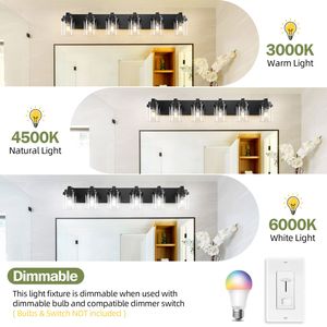 Lampada da Bagno Moderna a 6 Luci, Illuminazione per Vanità Nera con Paralume in Vetro Trasparente, Apparecchio Luminoso a 6 Luci per Bagno - Product Image 6