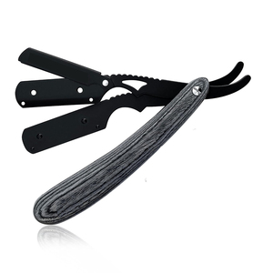 Navaja de barbero multifuncional con mango de madera, herramienta de depilación de metal negro para productos para la barba - Product Image 1