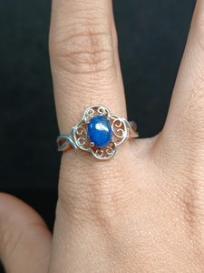 Bague en argent sterling avec lapis-lazuli, filigrane, taille 9, bague en pierres précieuses faite à la main, style vintage, cadeau pour femme - Product Image 4