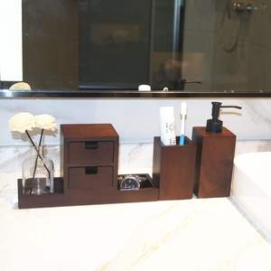 Vente rapide, exclusif, ensemble de 5 accessoires de salle de bain en bois d'acacia massif, écologique, organisateur de vanité de qualité supérieure, couleur personnalisée - Product Image 3