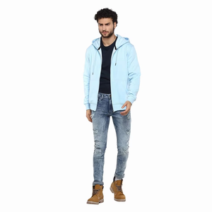 Sudadera con capucha para hombre de algodón grueso con cremallera, venta al por mayor de fábrica, logotipo personalizado, casual, con cremallera completa y hombros caídos - Product Image 4