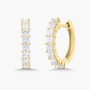 Princess Cut Lab Grown Diamond Huggie Hoop <b>Earrings</b> 0.76ctw 10.5mm 14k Solid Gold Chunky Latch <b>Back</b> Pair Manufacturer Wholesale - Product Image 1