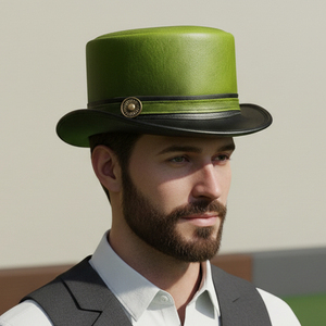 Premium quality custom made Handmade Unisex Green Leather Top <b>Hat</b> <b>Steampunk</b> Gothic Cosplay <b>Hat</b> - Product Image 5