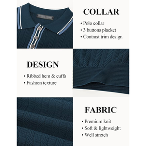 เสื้อโปโลผู้ชายสีกรมท่า แขนสั้น ผ้าถัก สีพื้น สวมใส่สบาย ระบายอากาศได้ดี ทรงปกติ ดีไซน์คอปก - Product Image 5