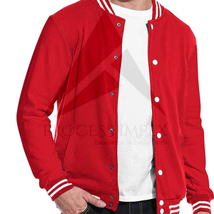 Veste universitaire rouge pour homme, décontractée, couleur unie, col rabattu, polyester, coupe classique, pour l'automne - Product Image 3