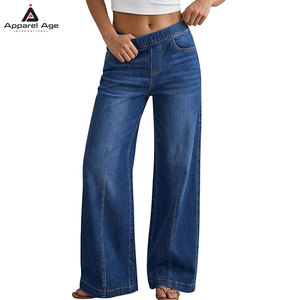 Durable Material High Quality Women's <b>Jeans</b> Trousers Casual Wear <b>Elastic</b> <b>Waist</b> Straight <b>Jeans</b> Pants - Product Image 1