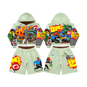 Conjunto de Sudadera con Capucha y Pantalones Cortos de Algodón para Sublimación con Logotipo Personalizado OEM, para Hombre y Mujer, Dos Piezas - Product Image 6