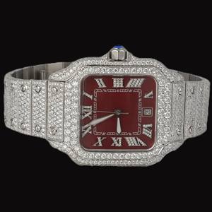 Nuevo Reloj de Lujo con Certificado de Moissanita, Caja Cuadrada con Números Romanos, Esfera Roja, Estilo Hip Hop, Brillante, Colección Personalizada para Fiestas - Product Image 1