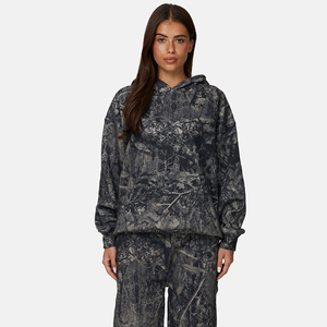 Sudadera con Capucha Extra Grande para Mujer, Estampado de Camuflaje, Corte Regular, Manga Larga, Tejido de Poliéster, Ropa Casual de Otoño - Product Image 3