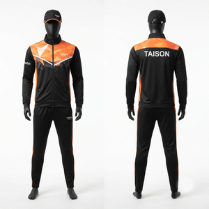 Ensemble de survêtement de badminton en polyester premium 220 GSM, design à panneaux noir et orange, logo personnalisé imprimé - Product Image 1