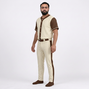 Ensemble de vêtements de baseball pour hommes, maillot rayé et pantalon, manches courtes, fermeture à boutons, respirant, toutes saisons, coupe régulière pour adultes - Product Image 4