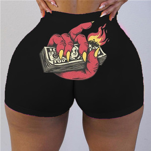 Shorts taille haute rouge en Spandex/Nylon, design Kapow, pour femme, sexy, pour club, respirant, séchage rapide, taille élastique, tissu peigné - Product Image 3