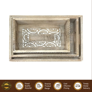 Juego de 3 bandejas rectangulares para servir alimentos, hechas a mano en India, de madera de mango, diseño elegante, alta calidad, para uso doméstico y hotelero. - Product Image 5