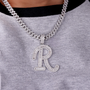Luxury Moissanite <b>Initial</b> R Letter Pendant <b>Necklace</b> 925 <b>Silver</b> Baguette Halo Custom Alphabet Charm Fine Jewelry Gift Personalize - Product Image 6
