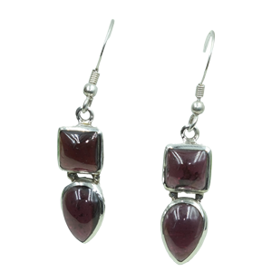 Boucles d'oreilles pendantes en argent sterling 925 avec grenat naturel, faites à la main, forme carrée et goutte d'eau, bijoux en pierres précieuses grenat, cadeau pour femme - Product Image 1