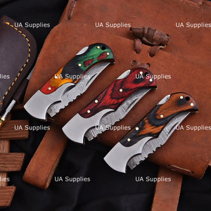 Couteaux pliants à lame droite en acier Damas à pointe clip, manche en bois, personnalisables OEM/ODM, vente chaude, directement de l'usine, EDC - Product Image 2