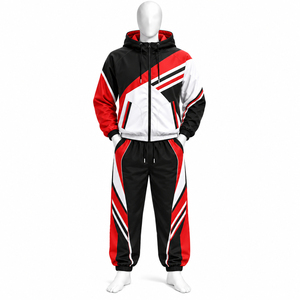 Ensemble survêtement coupe-vent Glory Zone personnalisé à blocs de couleur, veste à capuche zippée avec pantalon de survêtement, tenue sportive 2 pièces unisexe - Product Image 2