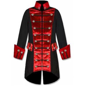 Uniforme de pirata gótico vampiro con ribetes de terciopelo negro y rojo - Product Image 1
