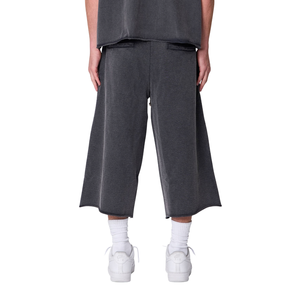 Custom Men's Grey Fleece 3/4 <b>Shorts</b> <b>Wide</b> <b>Leg</b> Loose Fit Elastic Waist Drawstrings Side Pockets Casual Streetwear Wholesale <b>Shorts</b> - Product Image 4