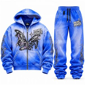 Ensemble de survêtement délavé à l'acide avec sweat à capuche orné de strass et pantalon de jogging empilé, streetwear urbain personnalisé OEM Pro - Product Image 1