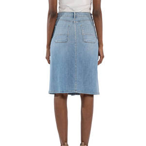 Jupe courte en jean plissée à volants pour femme, coupe slim, taille haute, délavage clair, logo polyester sur le devant, respirante - Product Image 2