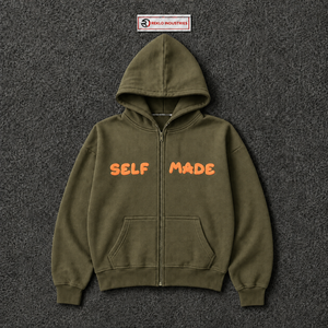 Custom Olive Zip Up <b>Hoodie</b> Oversized Streetwear Self Made <b>Orange</b> 3D Puff Print Logo Full Zipper Sweatshirt Unisex Wholesale Wear - Product Image 5