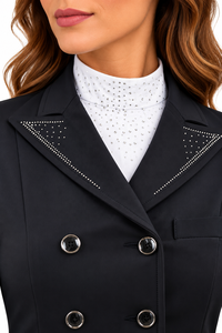 Veste d'équitation pour femmes, veste de concours d'équitation avec garniture en strass, boutons double-boutonnage et coupe ajustée pour le dressage - Product Image 2