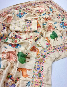 Dola Softy Premium para Mujer, Seda Jacquard con Estampado Digital Vantara, Detalles en Gota Dori, Trabajo de Cintas Decorativas, Tradicional, de Secado Rápido y Antiarrugas - Product Image 2