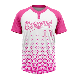 Maillot de baseball rose personnalisé unisexe à manches courtes, col rond, 2 boutons sur le devant, imprimé diamant, uniforme d'équipe, 100% polyester - Product Image 1