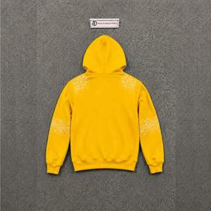 Sudadera con capucha amarilla para hombre con cremallera y pedrería, de ajuste regular, forro polar estampado, hombros caídos, cómoda y acogedora, estilo moderno y sencillo. - Product Image 6