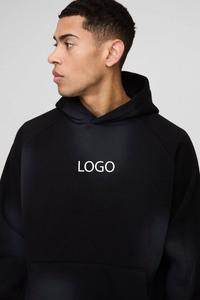 Survêtement unisexe noir 450GSM de haute qualité délavé à l'acide, sweat à capuche raglan 100% coton pour hommes, pantalon évasé, survêtement d'hiver avec logo personnalisé - Product Image 5