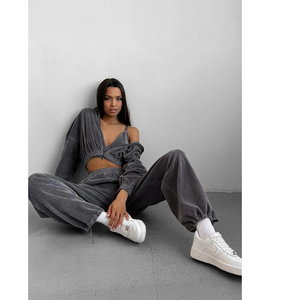 High Quality Customized Casual Comfort Vintage Zipper <b>Women</b> Sweatshirt <b>Set</b> Sports Slim Fit Tops Coat Fashion <b>Women</b> Casual Suit - Product Image 6