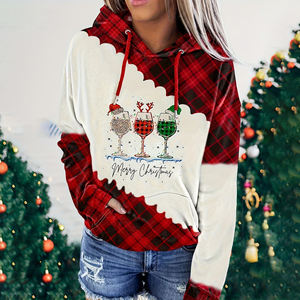 Sudadera con capucha estampada de Navidad para mujer, de invierno y otoño, con doble capucha y cordón, manga larga, blusa holgada - Product Image 6