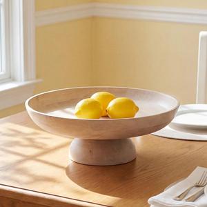 Grande assiette de service en bois blanchi écologique, peu profonde, sur pied, pour centre de table de fête, présentoir moderne - Product Image 2