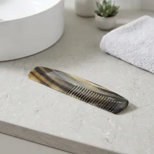 Peigne à cheveux et à barbe artisanal en corne naturelle, antistatique, de poche, à dents larges et fines - Product Image 4