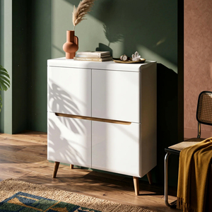 Buffet moderne en bois massif de style nordique Newry avec 2 portes, style scandinave du milieu du siècle, pieds coniques, armoire de rangement pour salon - Product Image 4