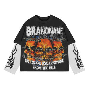 T-shirt vintage pour homme, design personnalisé par le fabricant, en coton, manches doubles, effet déchiré, lavage acide. - Product Image 3