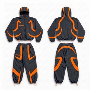 OEM Custom Logo Men Streetwear Tracksuit Set White <b>Red</b> Nylon Windbreaker Hoodie Jacket Pants 2 Piece Y2K Hip Hop Sportswear <b>Suit</b> - Product Image 4