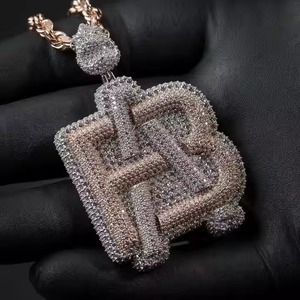 Nouveau pendentif lettre B en moissanite or rose, breloque en argent sterling 925 plaqué or, bijou unisexe élégant et tendance pour fêtes et hip-hop - Product Image 3