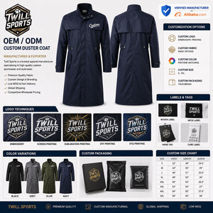 Abrigo Largo Grueso para Mujer, Azul Marino, Impermeable, Estilo Utilitario, Cuello con Botones, Manga Larga, 100% Algodón, Logotipo Frontal, Invierno - Product Image 4