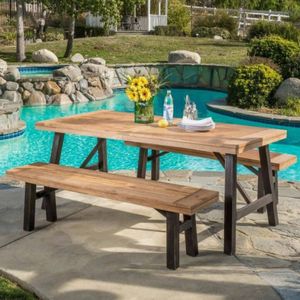 Set da Pranzo da Esterno con 2 Panche e 1 Tavolo, Set da Giardino in 3 Pezzi - Product Image 1