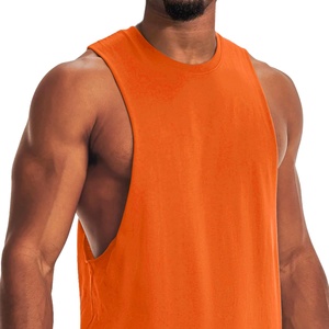 Débardeur sans manches pour homme, couleur unie orange, col rond, respirant, tricoté, décontracté, pour l'entraînement - Product Image 2