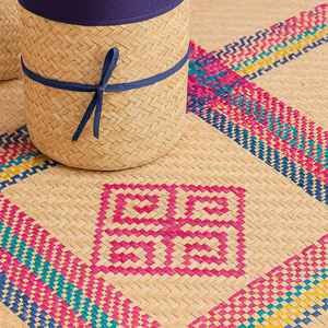 Alfombra Tejida a Mano con Diseño Geométrico Bohemio, Estilo Sheetal Pati, Ecológica y Natural, con Pelo Mediano de 3-5mm de Grosor, Bangladesh - Product Image 4