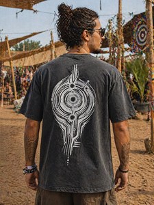T-shirt surdimensionné gris anthracite pour homme avec imprimé graphique géométrique technique, tissu en coton respirant de qualité supérieure - Product Image 2