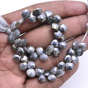 Cuentas de piedras preciosas de silverita negra Natural hebra facetada en forma de corazón 8 pulgadas 6x6,5 a 10x10 MM cuentas de piedras preciosas para hacer joyas - Product Image 3