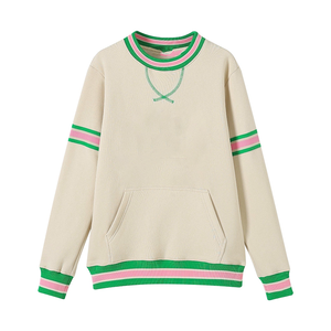 Sudadera personalizada con cuello redondo y diseño de rayas y escudo de chenilla para mujer (talla unisex) para compradores mayoristas que necesitan pedidos personalizados para compradores B2B - Product Image 3
