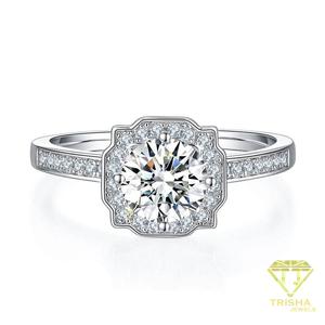 Round Cut Moissanite Halo <b>Ring</b> VVS Engagement <b>Ring</b> <b>925</b> Sterling <b>Silver</b> Luxury Bridal Wedding Jewelry For Women - Product Image 3