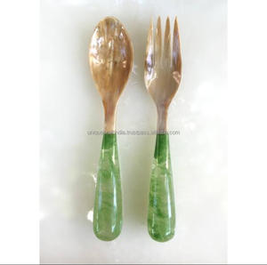 Premium Quality Handmade Horn and Resin Handle Flatware Salad Server Spoon <b>Fork</b> Set for Parties - Product Image 6